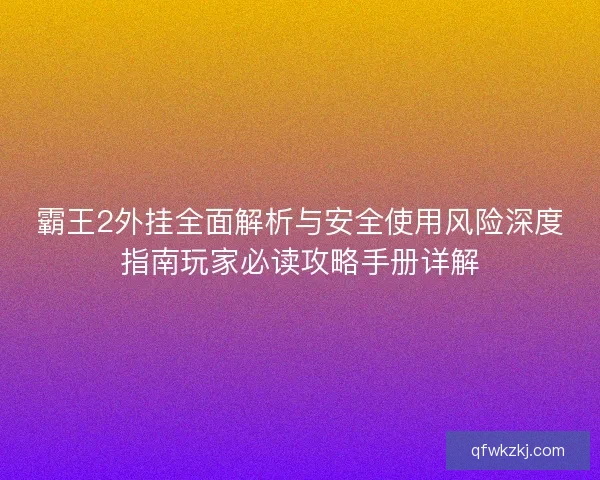 霸王2外挂全面解析与安全使用风险深度指南玩家必读攻略手册详解